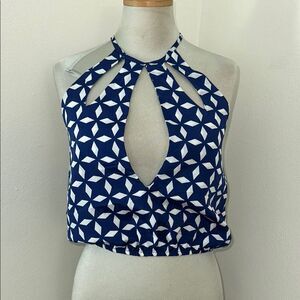 Beach Bunny Swim blue white print halter top medium m